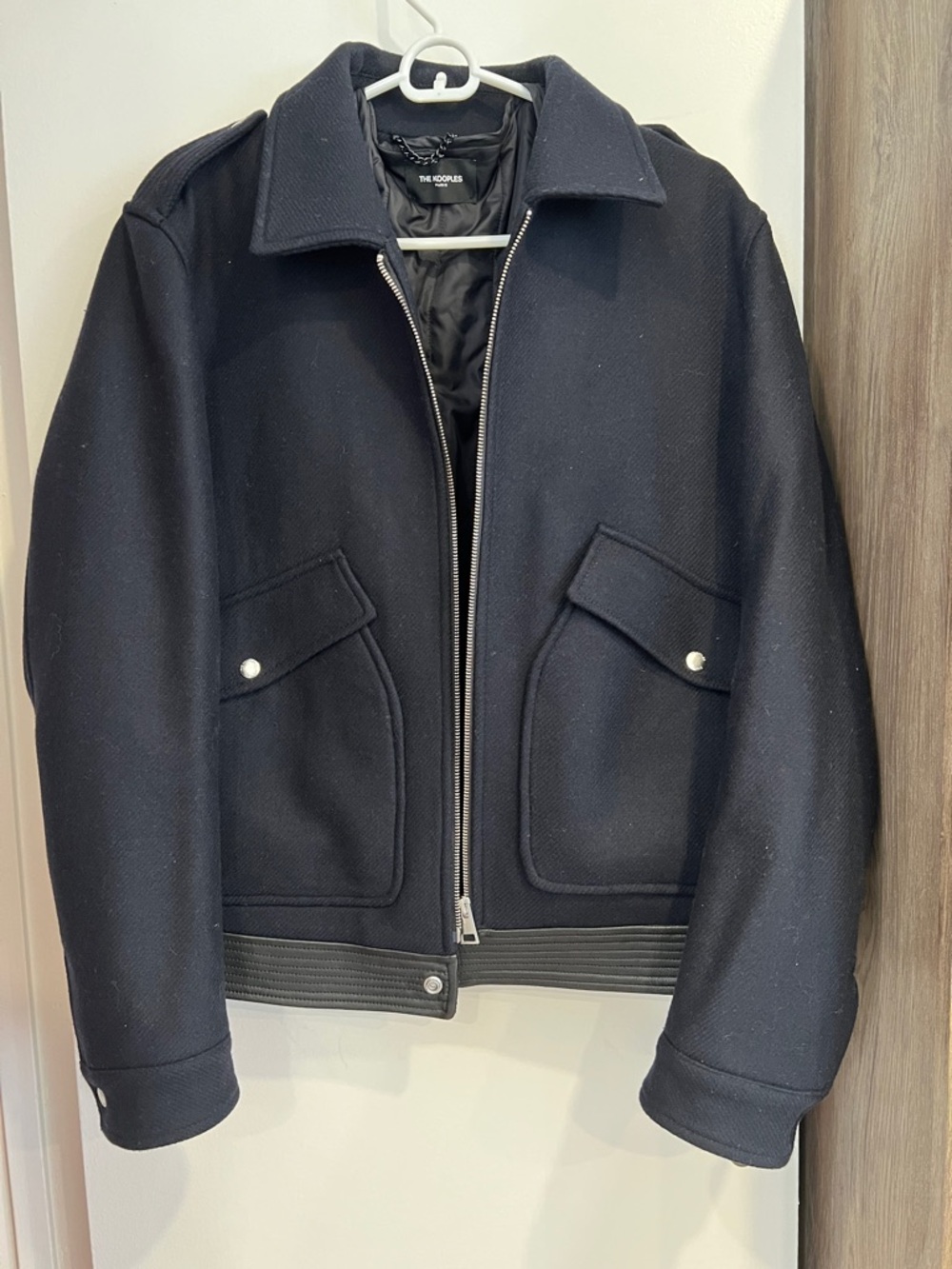 The Kooples Men’s Navy Blue Wool Bomber Jacket with Detachable Vest